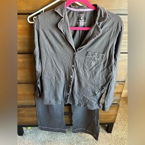 Victoria's Secret Charcoal Pajama Set with Pink Trim